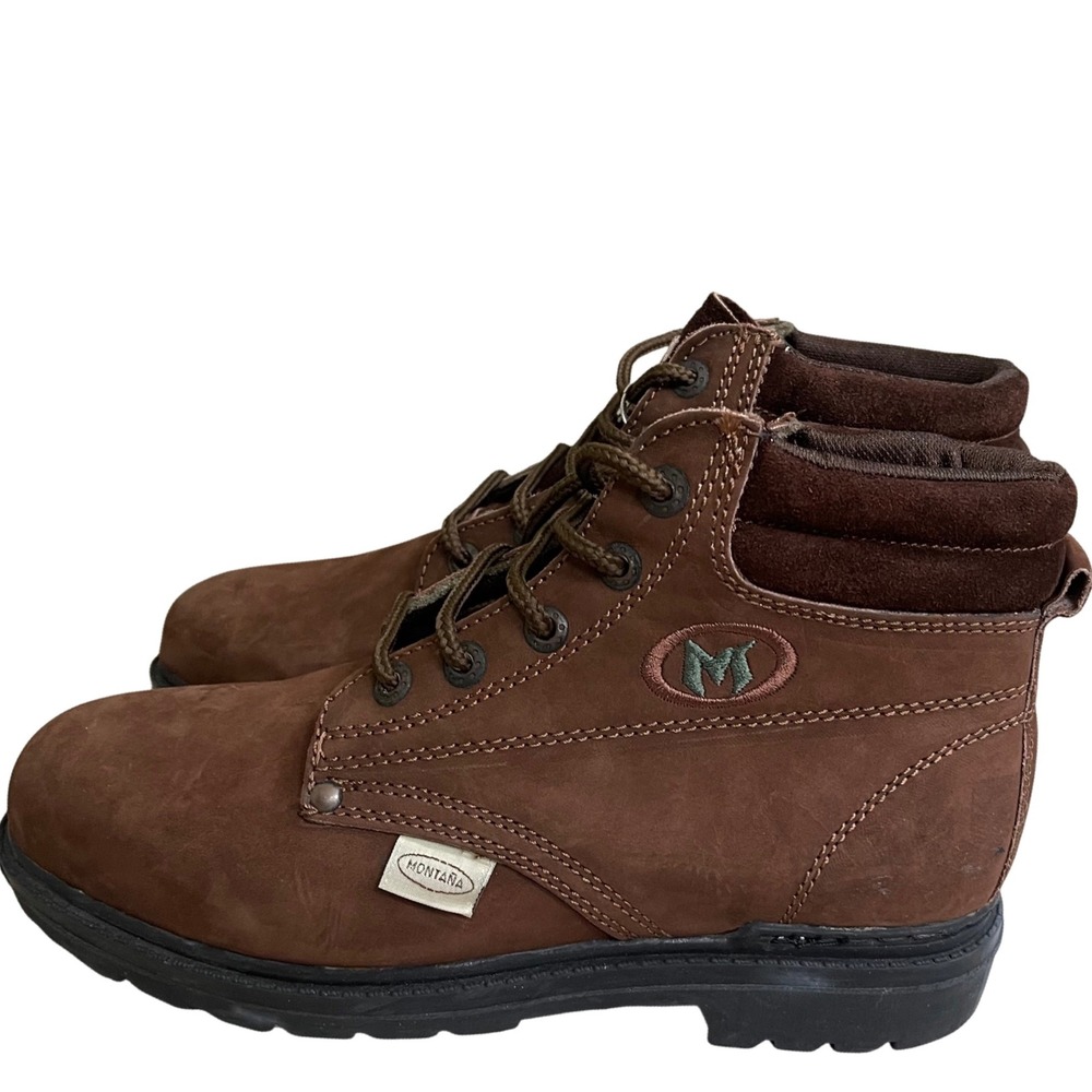 Montana Brown Leather Work Boots Lace Up Ankle Boots‎ Men's USA 9 NWOT NWOB